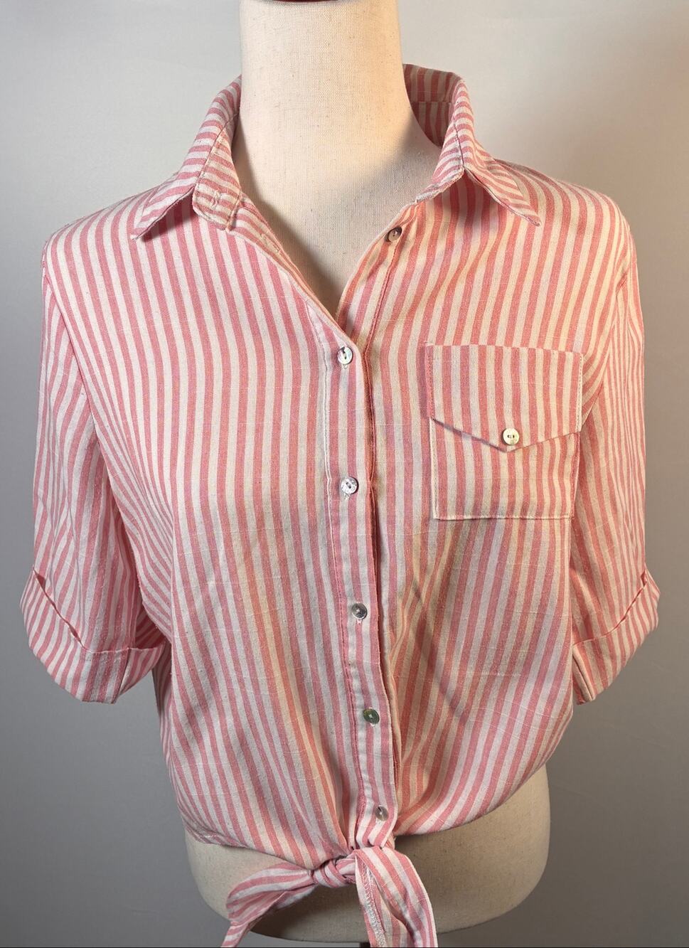 Molly Bracken Striped Tie Front Shirt Red White M